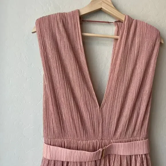 Sabina Musayev Dress Skylar Pink‎ Metallic Plisse V-Neck Sleeveless Minidress M - Picture 3 of 9